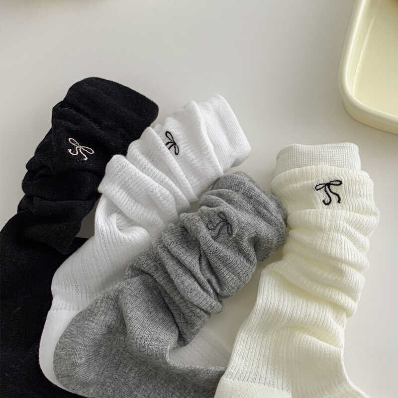 小腿袜子女长筒袜白色纯棉堆堆袜春夏季薄款网眼透气jk半截中筒袜