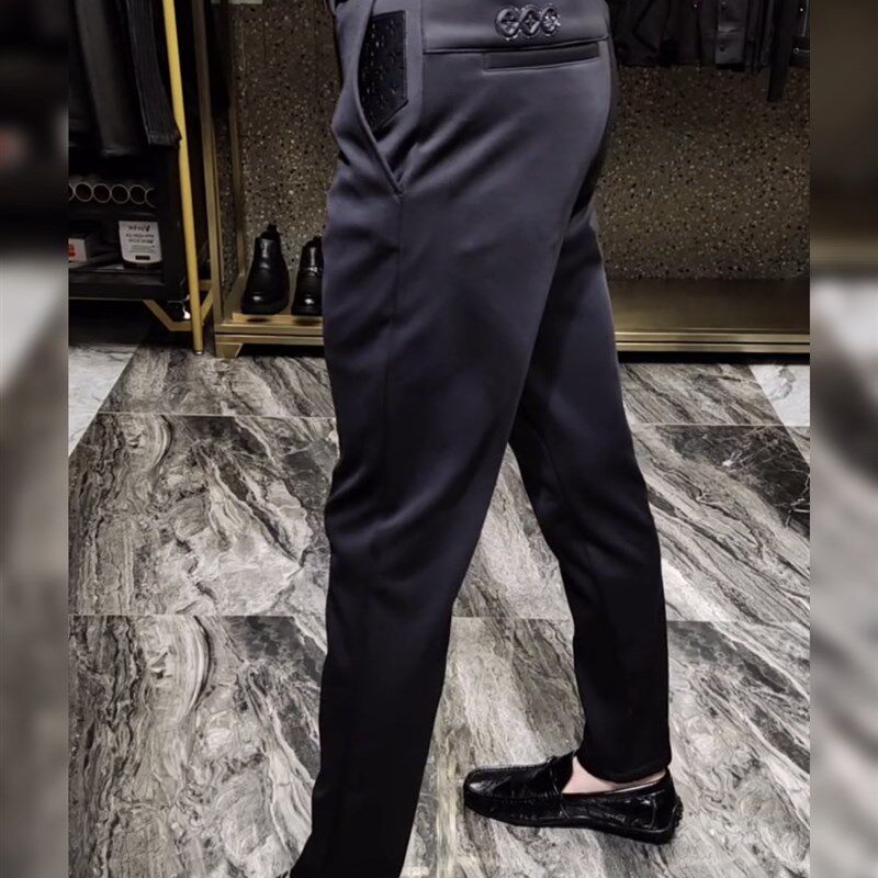 181秋冬男款黑色高腰直筒加绒休闲裤冬季男商务西裤长裤厚款男裤