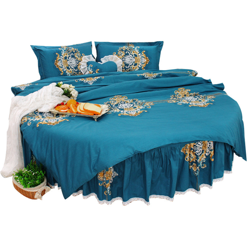 欧式风格大版花型纯棉清歌曼舞圆床四件套圆形床床上用品圆床裙