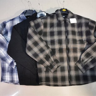 日单男士夹棉格子复古薄棉衣 加厚格子衬衫上衣春秋款 外套夹棉