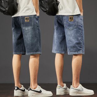 男士 牛仔短裤 冰丝2024新款 潮牌宽松直筒裤 夏季 子休闲五分中裤 薄款