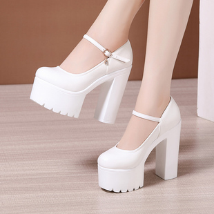 超高跟15cm旗袍模特T台走秀鞋女厚底防水台圆头小码增高白色单鞋