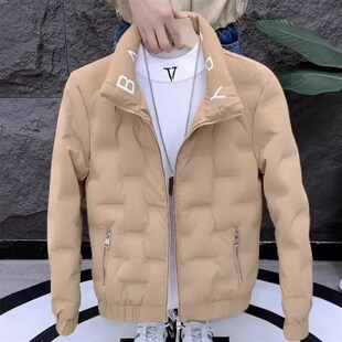 短款 羽绒服网红修身 字母保暖帅气棉衣 外套男立领轻薄男士 2023冬季