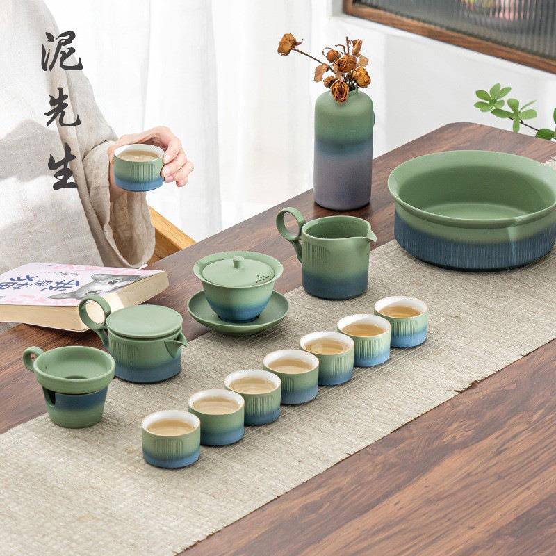 只此青绿粗陶茶具套装泡茶家用简约日式茶台陶瓷茶壶茶杯整套送礼