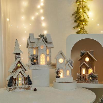 木圣节装饰发光木质雪房子件655北欧小屋微景观诞创摆意氛围场景
