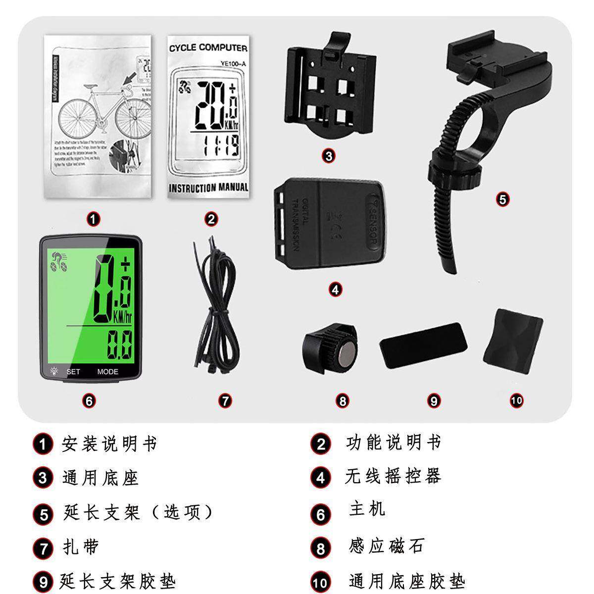2.显8inch自光行车码表无线自行车里表HTS-Z18程表温度背单车中文