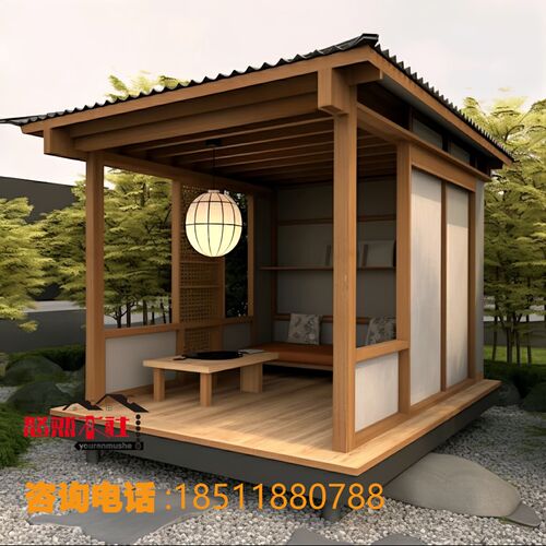 别墅庭院日f式凉亭木屋茶室异型木屋装配式木屋组装茶室定制施工
