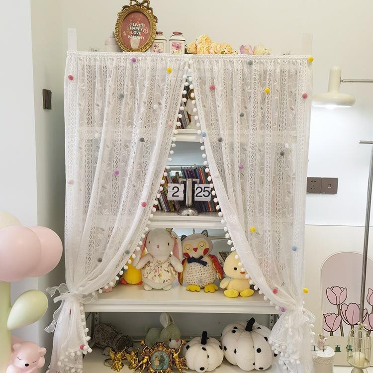 球diy绒球蕾丝纱帘帘书架鞋架毛XJN架遮挡帘电视货柜柜帘梦幻帘自