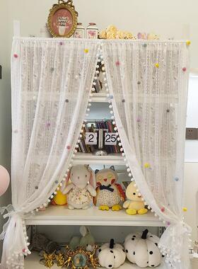 球diy绒球蕾丝纱帘帘书架鞋架毛XJN架遮挡帘电视货柜柜帘梦幻帘自