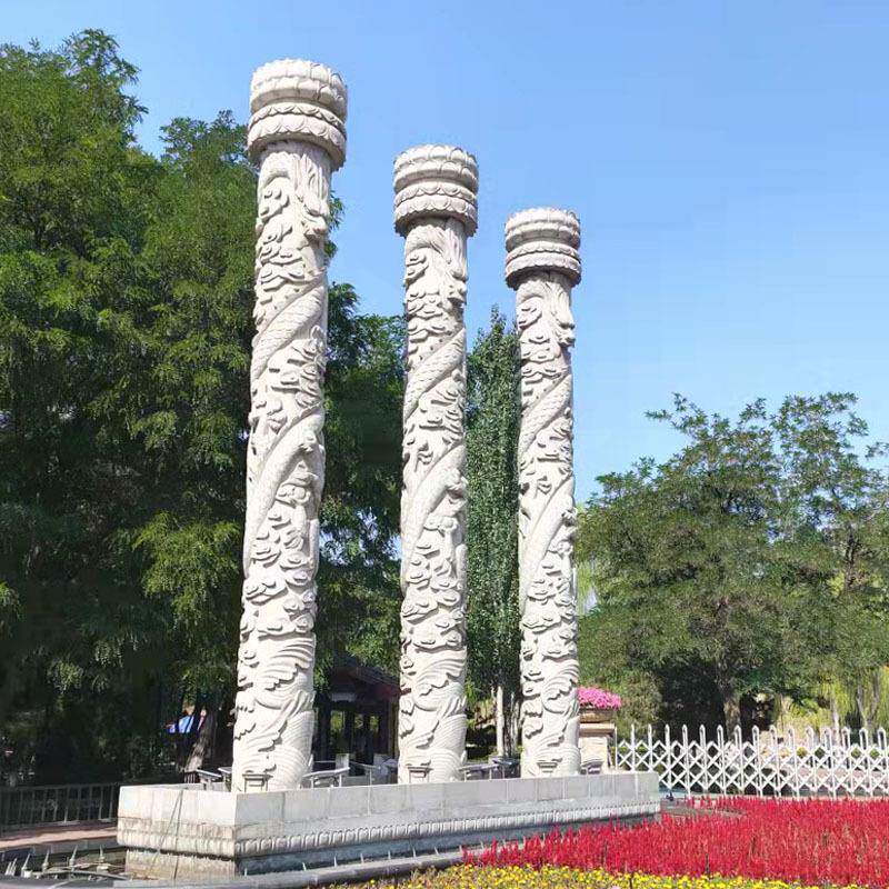 雕盘龙柱汉白玉龙石柱公雕园广摆场文石雕龙柱化柱浮雕塑石柱件来
