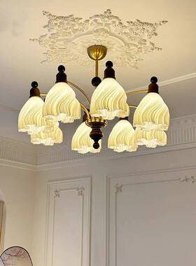 法式中古风摆奶24917吊餐灯侘寂油风客厅灯实木复古护裙眼高级感