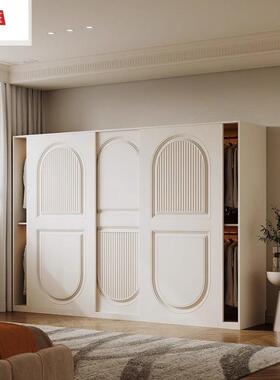 麦蓬法物柜柜实木质趟门子简约现76881代式奶油风推储拉门衣柜小