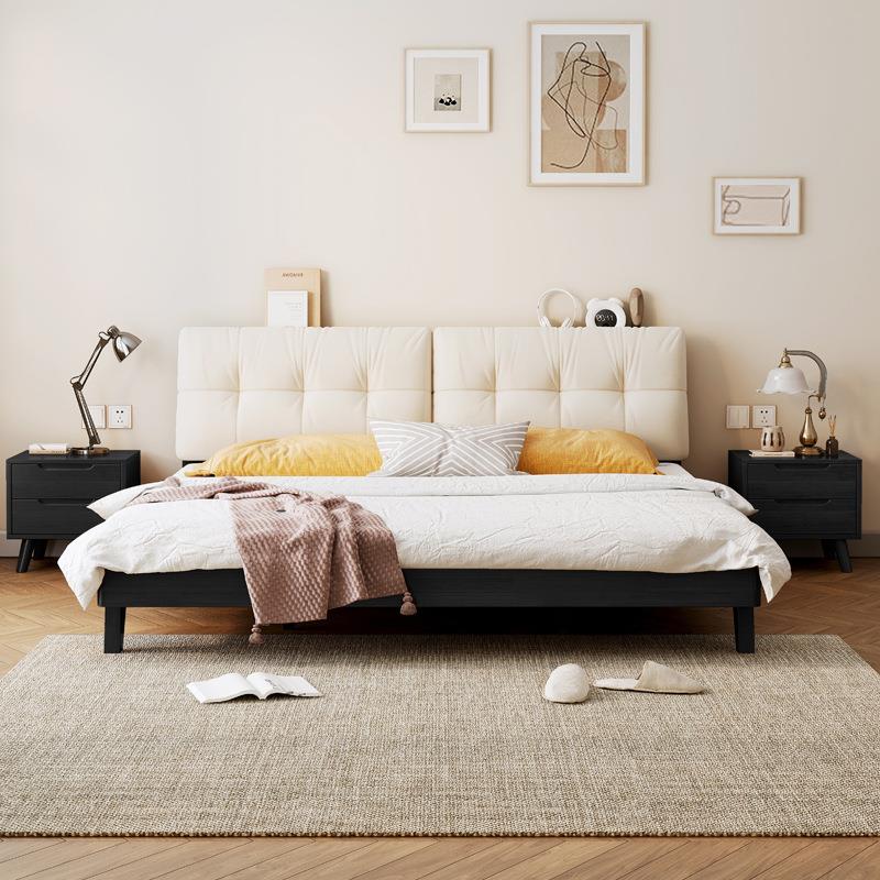 复黑色云朵全实木床.8米古双人小户型11.5m单人床主卧带软包208#