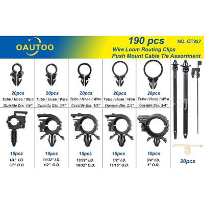 190PS盒装类卡扣线织电机190pcs盒路C线夹推式安装缆扎带分尼龙轧