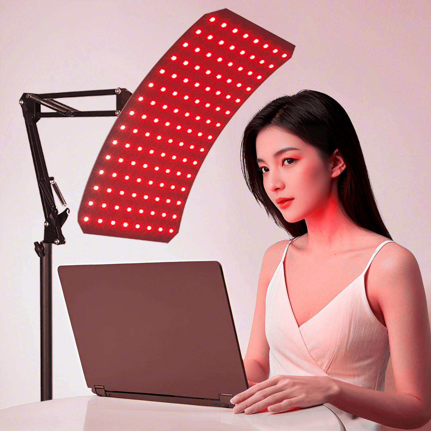 弧形落地式红外LED理疗灯支架高度可调节大排灯带定时调光光疗仪