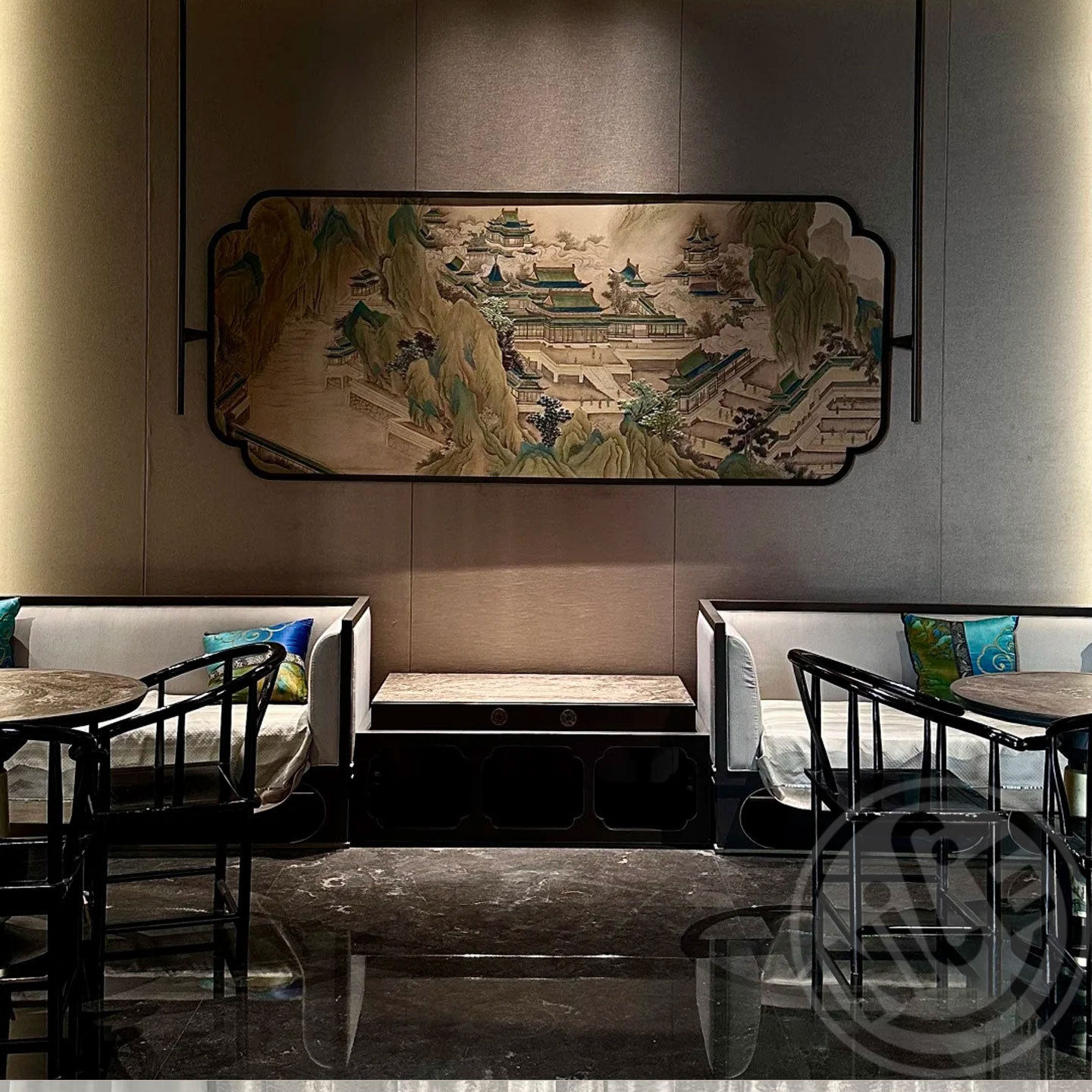 新中式餐厅手绘局部刺绣装饰画异型客厅仿古挂画酒店大堂展会装置