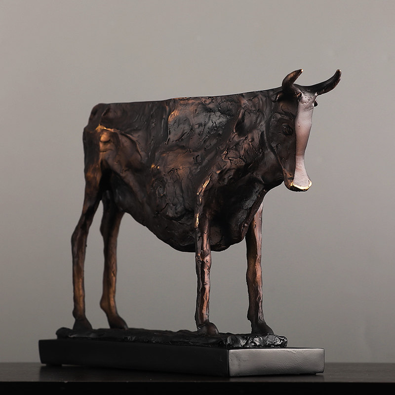 创意抽象牛摆件复古仿铜工艺品客厅办公室玄关装饰品电视柜桌面