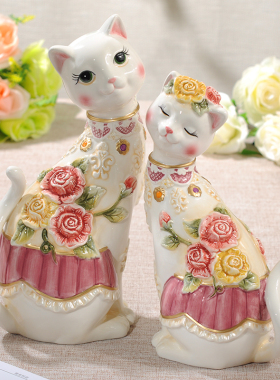 陶瓷动物猫咪阳台屋里 展示柜摆件创意装饰 新房子小物件工艺品