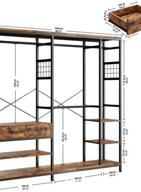 置重型架L形物衣帽架角38564落衣物架柜子整理架储架带两个木质抽