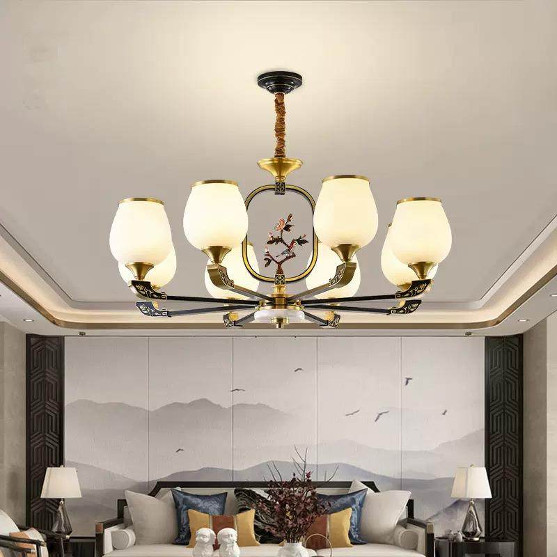 新式客厅吊灯全铜卧室餐厅灯具大469现代中国风花复式楼梅别墅中,家装灯饰光源,智能吊灯,淘宝优惠券,粉丝福利购,淘宝优惠卷