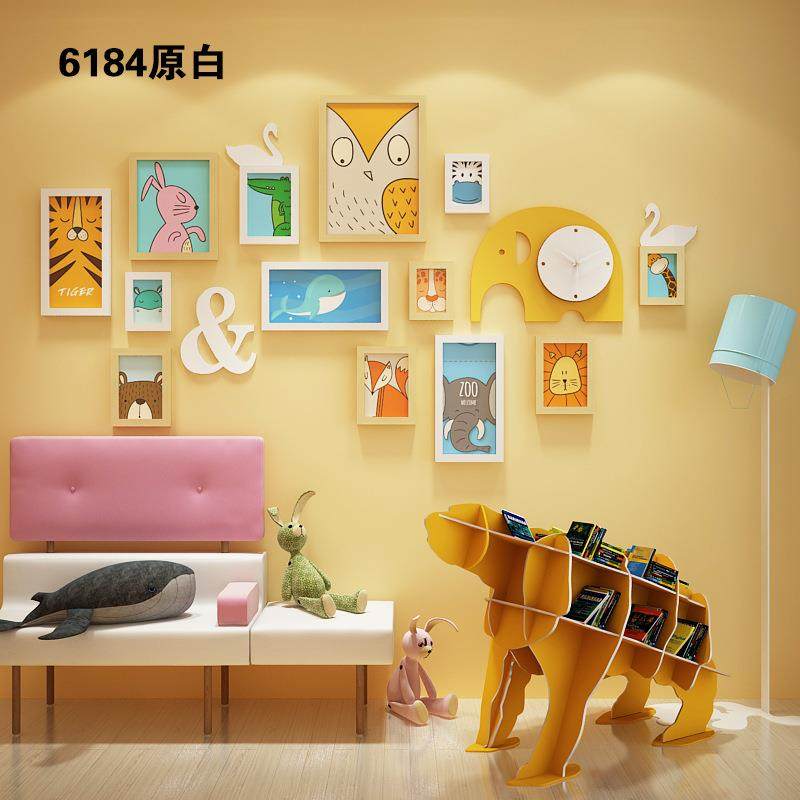 实木_6161844_卡通木照片饰墙儿童组合相框装8饰大象装钟表可实换,家居饰品,DIY亲子装饰画,淘宝优惠券,粉丝福利购,淘宝优惠卷