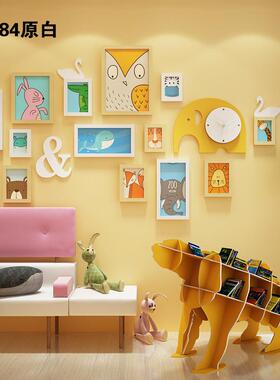 实木_6161844_卡通木照片饰墙儿童组合相框装8饰大象装钟表可实换