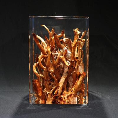 根木条边透明水晶亚酒克力软装雕54064塑岩摆件店样板房软几装饰