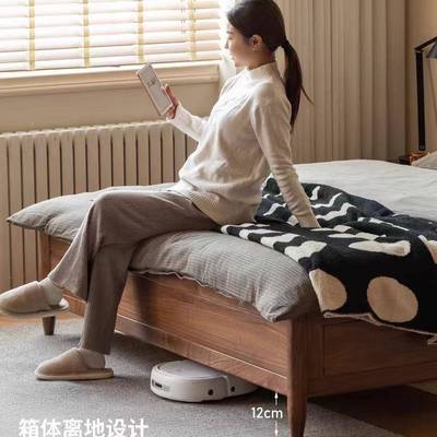 实复古北美黑小胡桃木箱体床实木MJQ储物双人床1.木8收纳米悬浮户