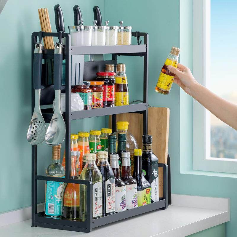 不锈钢厨房置物架架面黑调料架色双层调味品收纳T-034-01子家用用
