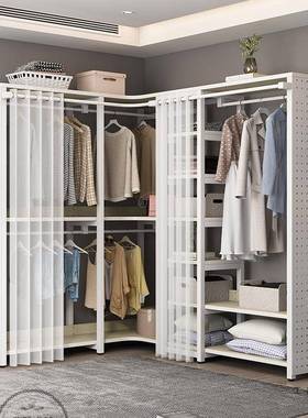 多功能金PQB尘角衣属帽架带转防帘衣柜落地洞洞板挂衣架一体卧室