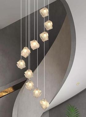 挑空楼梯长吊灯冰别墅简flot复式客约厅吊灯轻78842奢网红块玻璃