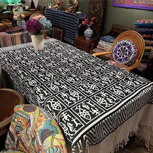 网艺棉床单红挂毯帘门帘01004墙饰壁毯装饰布沙发巾黑白曼达拉民