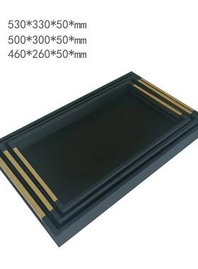 新中式轻奢店木盘质皮革长PS168方形托酒客厅样间收板纳盘软装饰