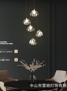 楼旋转梯间长吊灯T15877后现代樱式别桃水晶复loft墅挑空大客厅全