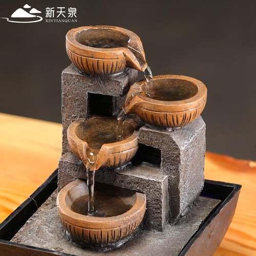 新天泉招自动流水HVG摆件循环水中式茶几办室公桌面小摆件客家厅