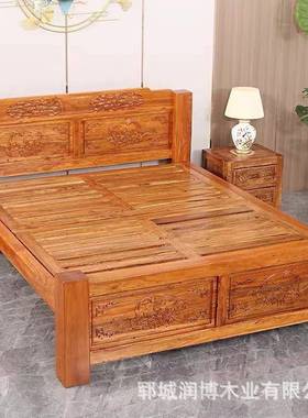 老榆木全实OVF床做旧现代简约架子床床中式大木床人双床卧室婚床