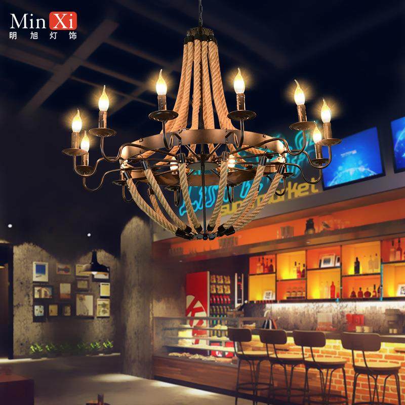 店美式复古麻绳吊灯意个性酒吧民517宿创餐厅灯艺术工业风饭灯包,家装灯饰光源,智能吊灯,淘宝优惠券,粉丝福利购,淘宝优惠卷