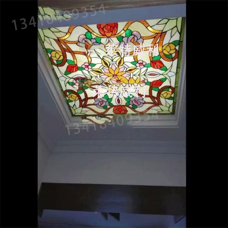 家装玄关过道走廊透光吊763顶天花屏装饰教堂彩计色艺术玻设璃风