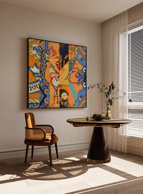 S-1767现轻奢景橙色厅高级感法式复古风客玄关装饰画背墙壁方型挂