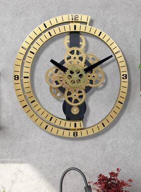 新款厅钟WAK挂墙金属个齿轮创意机械客石英钟性艺时术潮流美式复