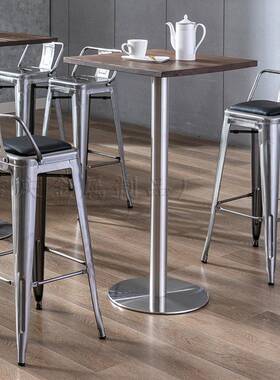 铁艺椅金属台不锈钢色酒吧凳实木简约吧吧椅工脚HPC业风高凳靠背