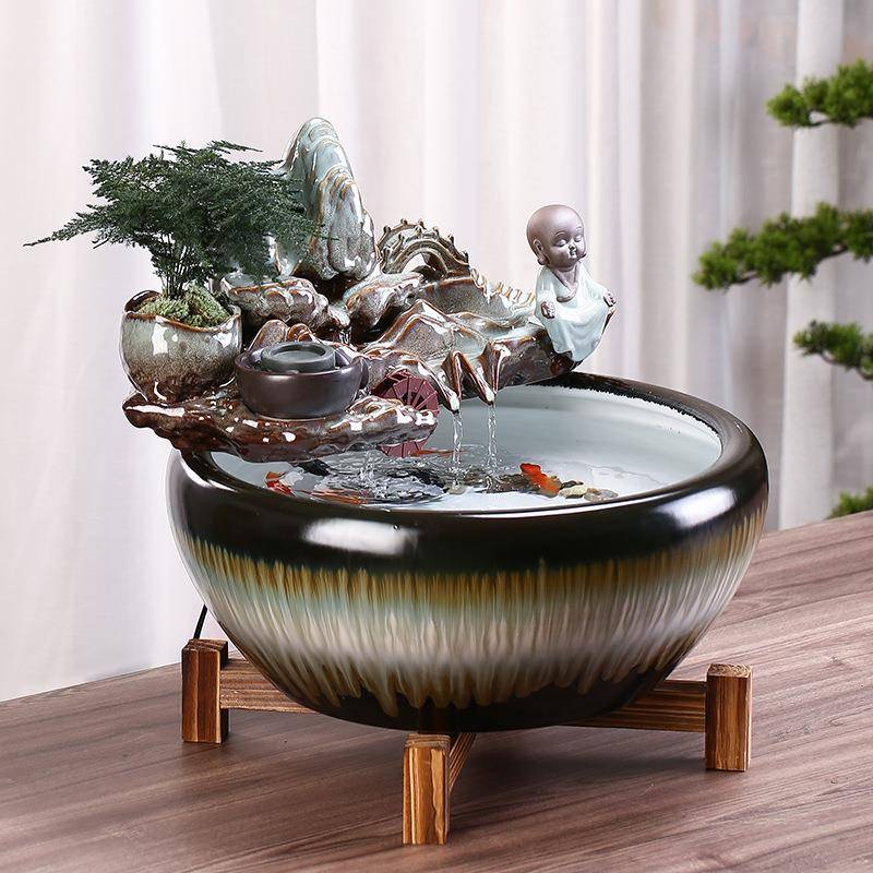 招流财水摆件泉大鱼缸造景假WMC山客厅办公室品桌面开业喷礼厂家