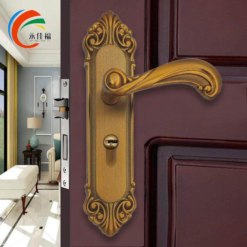 永佳欧式563门锁福间静音磁吸实木门锁具房门锁卧室房锁单舌门黄
