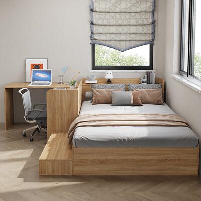 小户型高箱组榻榻米带书衣85935柜一体床合板式小房间多功床能桌