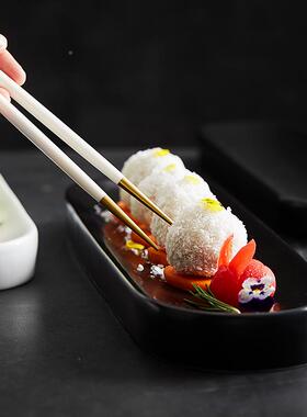 日式LLD长餐条寿司盘面包盘酒点心托简约黑白色店餐厅饭店盘冷凉