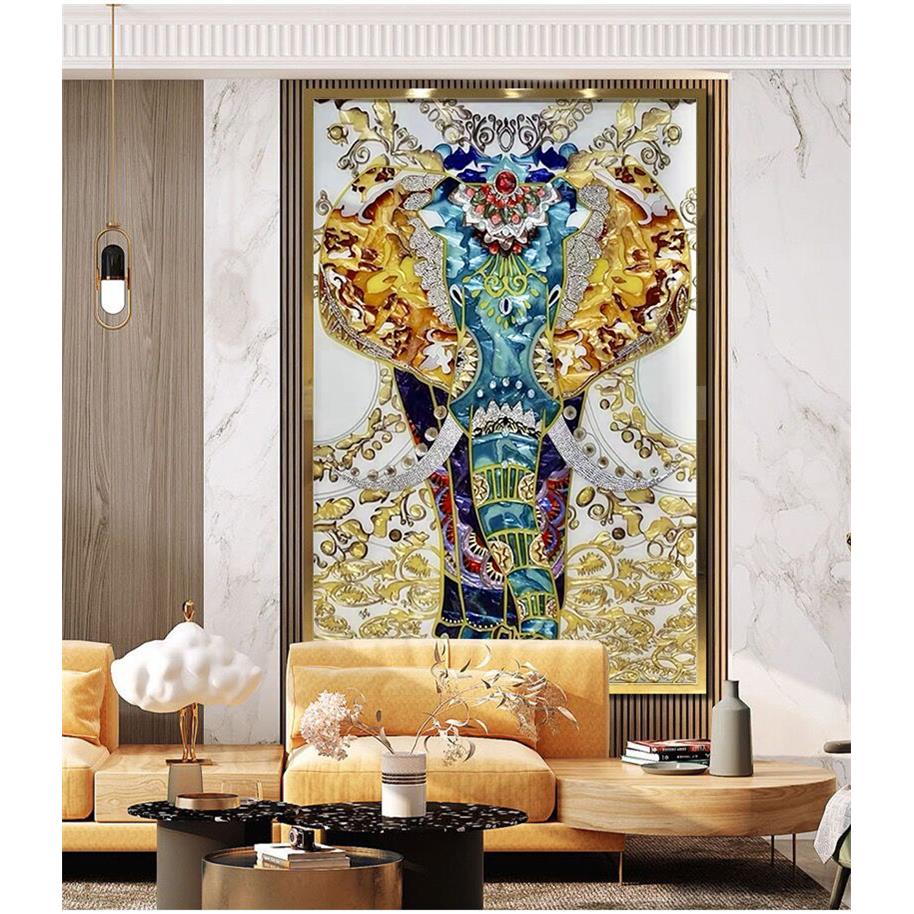 珐瑯彩装饰画客厅入户玄关走廊过道手绘轻奢镶钻挂画饭厅卧室壁画