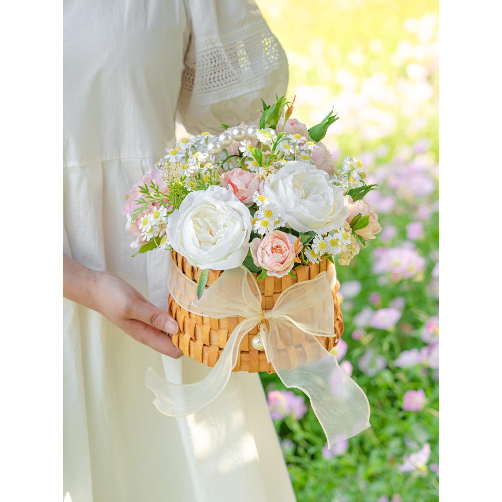 野餐露营风格摄影道具花篮假花人造花装饰装饰花饰品插花彷生花塑