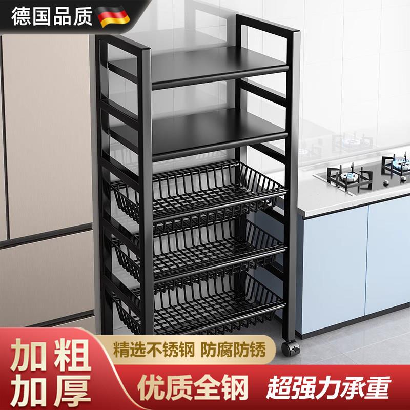 不锈钢厨房置物架落地多层多功能蔬菜篮子微波炉烤炉收纳小推车