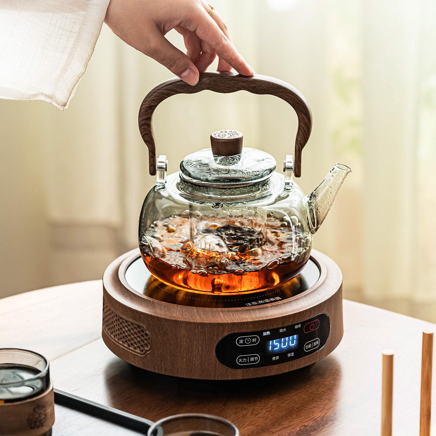 玻璃提梁壶煮茶器小型黑晶炉围炉煮茶保温家用办公烧水壶茶具套组