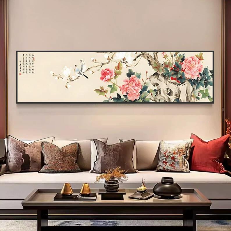 办公室卧室多福装饰画中式壁画多子国画牡丹挂画客厅好寓意石榴新